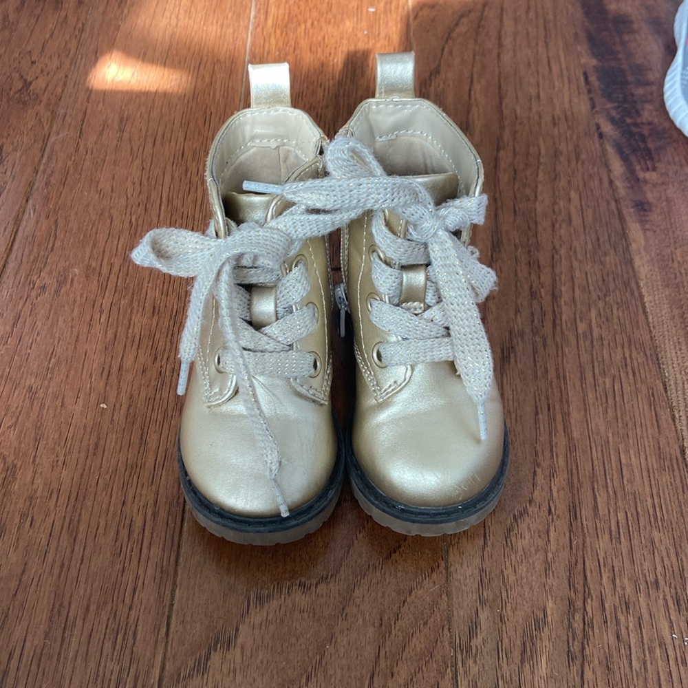 Zipper/Lace-Up Gold Boots